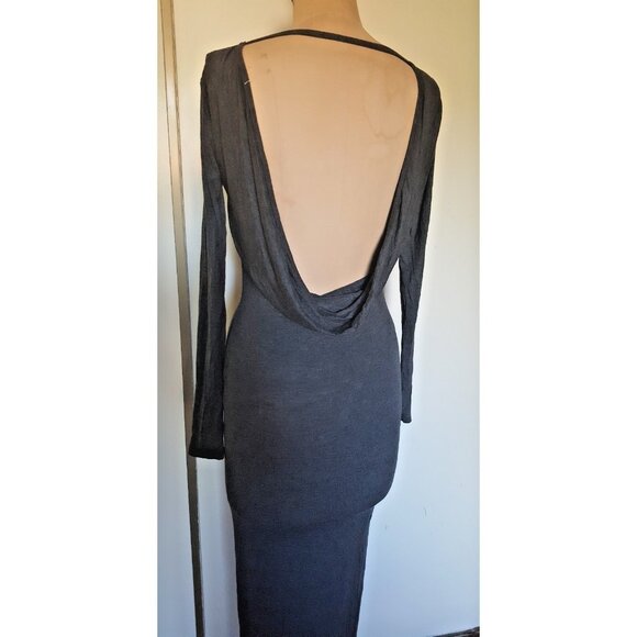 Sparkle & Fade maxi gray bodycon stretch cut out back waterfall pencil dress S - Picture 4 of 11